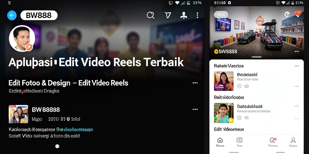 Tampilan antarmuka aplikasi BW888 saat mengedit video Reels.