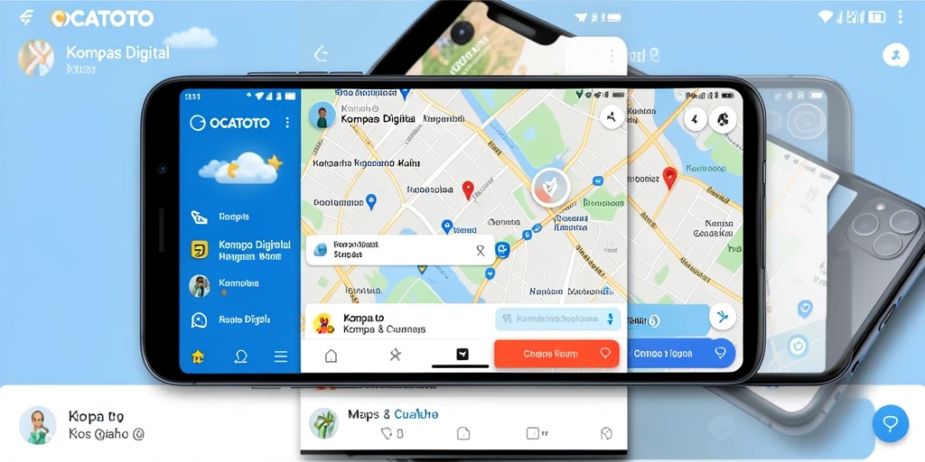 Tampilan utama OCATOTO menampilkan kompas digital dengan akurasi tinggi.