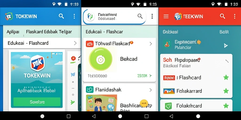 Tampilan antarmuka aplikasi Flashcard TOKEKWIN yang interaktif.
